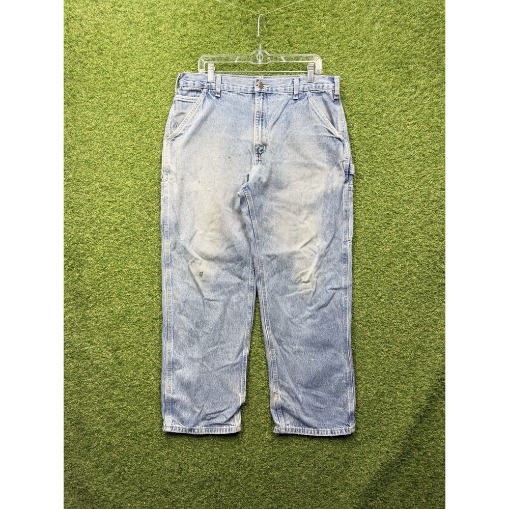 Carhartt Carpenter Jeans Mens 36x30 B13 DST Light Wash Denim Work Faded y2k